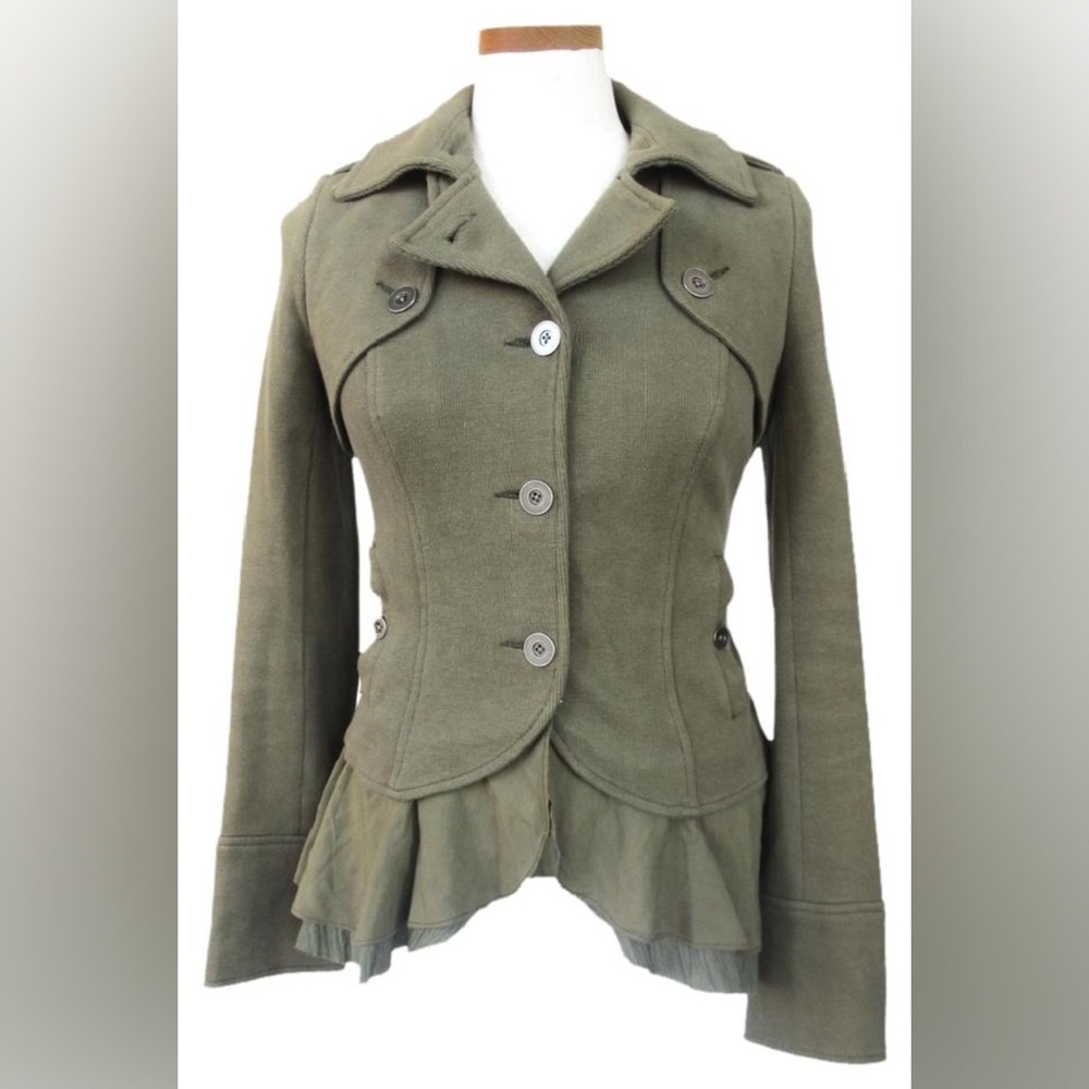 Free People Army Green jacket with ruffle hem